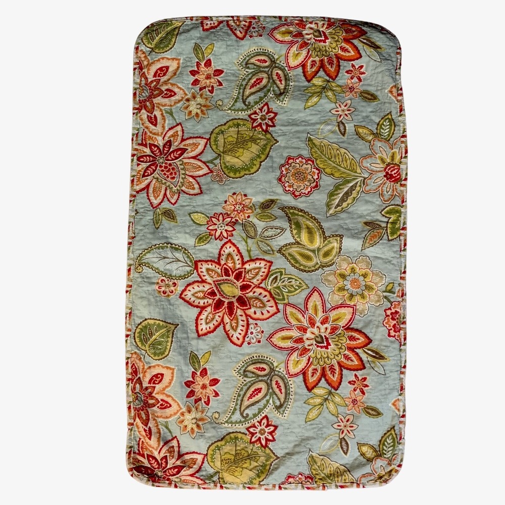 Pair Waverly Jacobean Set 2 Quilted Pillow Shams Floral & Chevron Backside